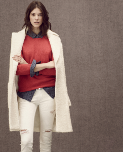 Twiggy For M&S Collection Coat £99 M&S Collection Shirt £39.50 M&S Collection Jumper £12.50 Indigo Collection Trouser £35